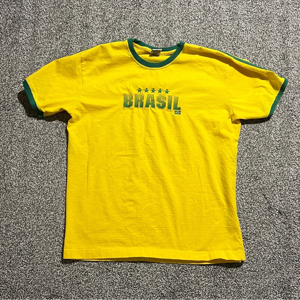 Yellow Brasil T-Shirt with Green Trim